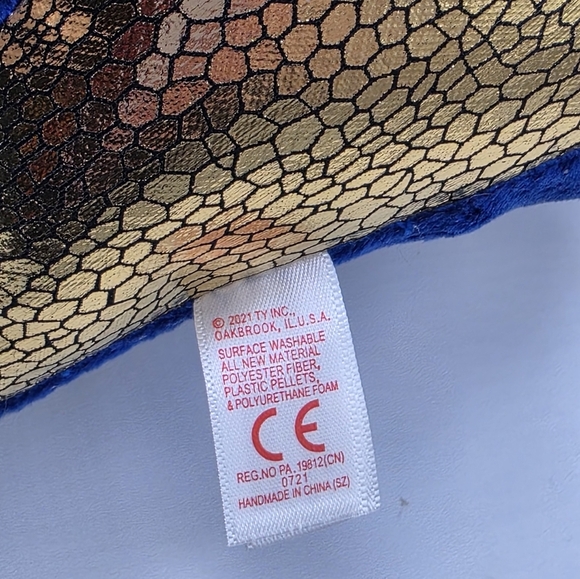 Ty Beanies Boos Saffire Blue & Gold Dragon Plush - Picture 11 of 12